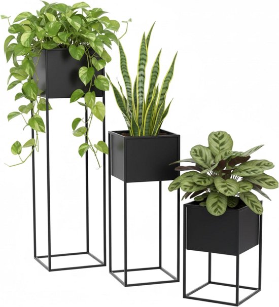 Anwicar Plantenstandaard Zwart Hoogte 100 cm - Metaal Plantenrek - Plantentafel -...