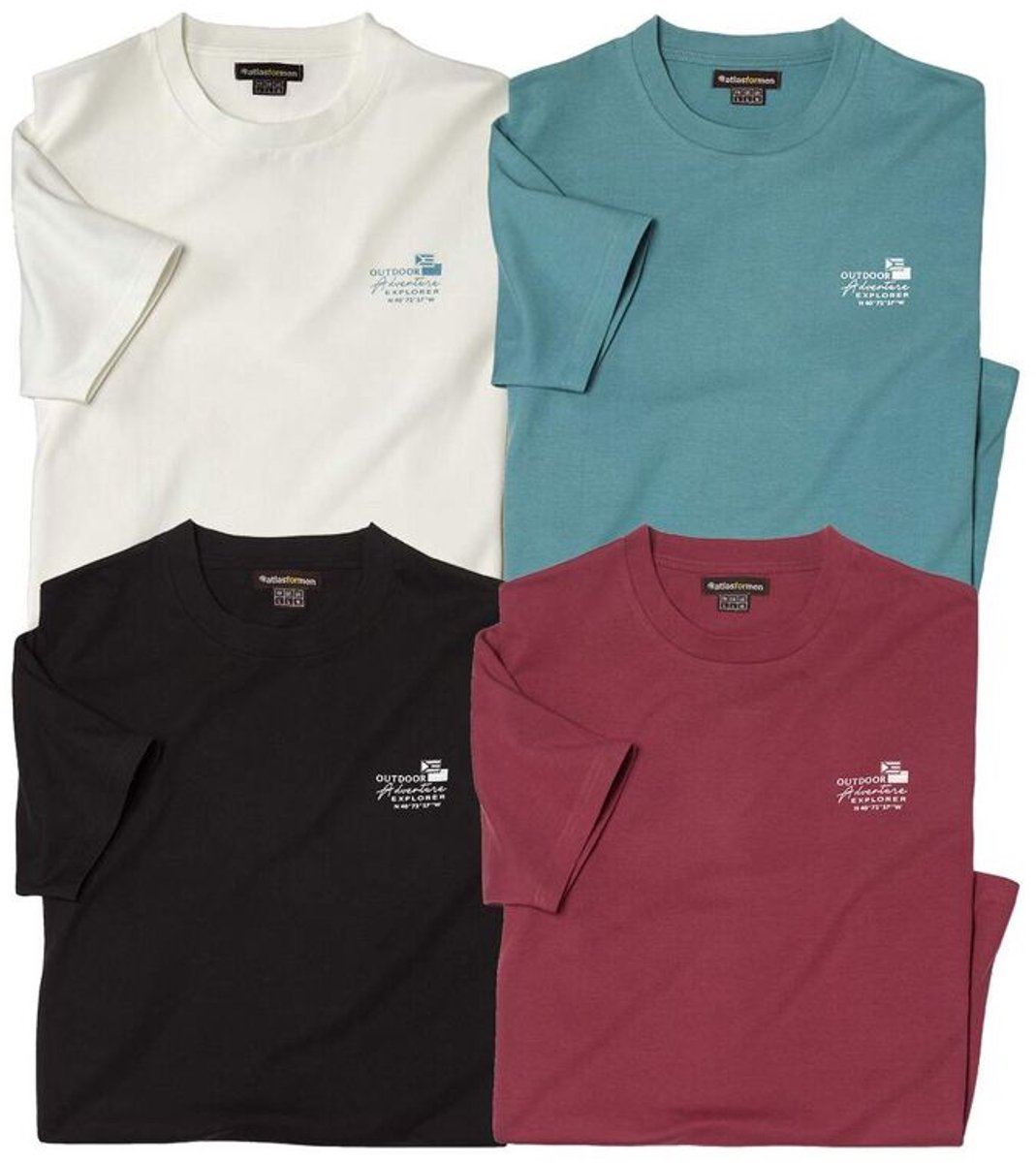 ATLAS FOR MEN - Set van 4 T-shirts Expedition - Heren - Verkrijgbaar in grote maten - XL