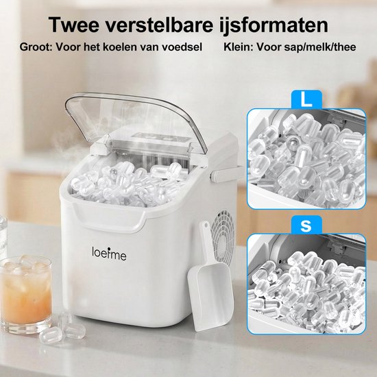LOEFME Ijsblokjesmachine - 0,8L - Ijsblokjesmaker - 12kg/24 uur - Ijsmand & IJsschep - Zelfreinigingsfunctie - Wit van Merkloos — afbeelding 2