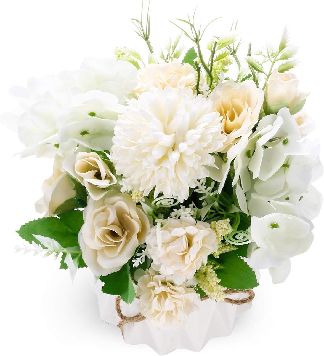 Realistische Zijde Bloemen in Vaasje, Hydrangea en Rozen, Perfect voor Huisdecoratie, Bruiloften, Feestjes en Kantoorinrichting