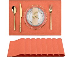 SLKQG Oranje stoffen placemats, set van 8, gemakkelijk te reinigen, stoffen tafelplacemats - machinewasbare placemats - hittebestendige antislip tafelmatten (oranje, 8)