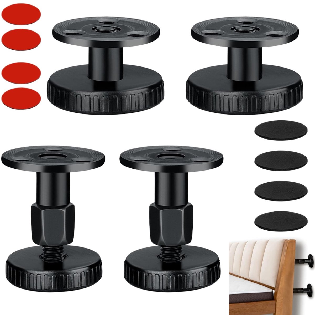 Allecto - - Bedframe Stabilisator - Anti-Schok - Verstelbaar - Zwart - Geluidsreducerend - Perfect voor Bedden en Banken - Inclusief 4 Stuks