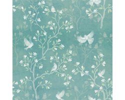 FunStick wallpaper flowers self adhesive white and blue green foil wall bedroom bathroom self-adhesive film furniture pastel turquoise floral wallpaper leaves birds watercolor vintage flowers 44.5cm x