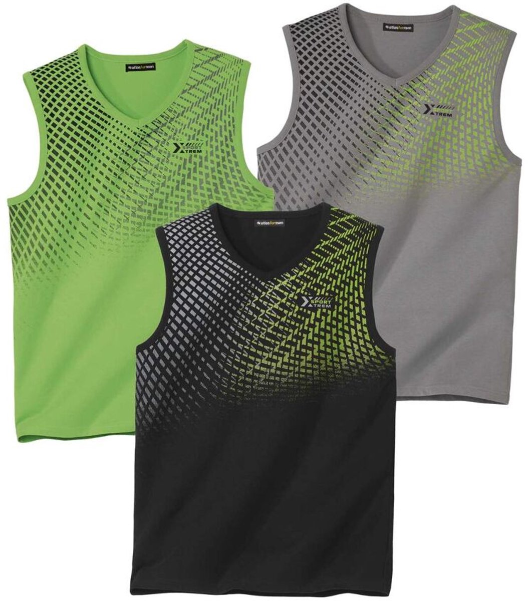 ATLAS FOR MEN - Set van 3 sportieve mouwloze T-shirts - Heren - Verkrijgbaar in grote maten - XXL