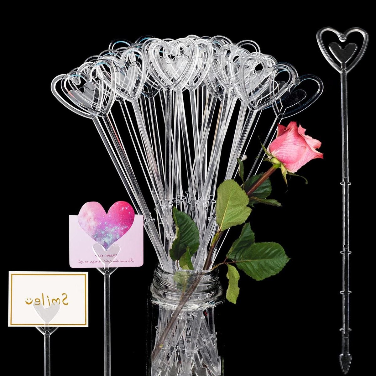 Bloemen Kaarthouder - Bloem Pick Clips - Bloemstukken Decoreren - Hartvormig Ontwerp - 100 stuks - Transparant