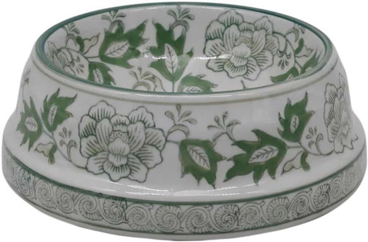 Keramische Hond Kom - Voerbak Huisdier - Voeren Huisdieren - Antislip Ontwerp - 25 Ounces - Groen en Wit