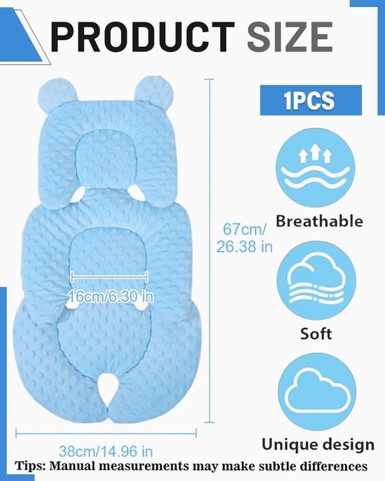 1 zitverkleiner, kinderwagenkussen, verstelbaar kussen voor pasgeborenen, zacht autostoelkussen voor baby's, comfortabel en ademend autostoelkussen (Blauw) — afbeelding 2
