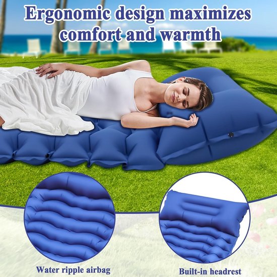 Zelfopblazend campingmatras - Luchtbed Reizen - Comfortabel Kamperen - Geïntegreerde Voetpomp - 200 x 70 cm - Blauw — afbeelding 5