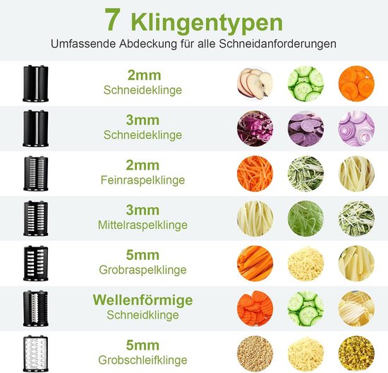 Elektrische Kaasrasp - Keukenmachine Groente Snijder - Snel Ingrediënten Bereiden - 7 RVS Bladen - 30 cm Hoog - Zwart van Merkloos — afbeelding 4