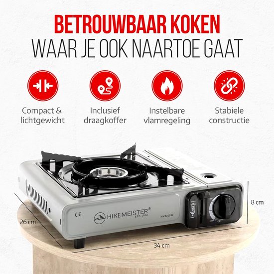 Camping Gas Stove - Outdoor Grill Plate - Outdoor Cooking - Integrated Piezo Ignition - 2200 Watts - Grey — afbeelding 4