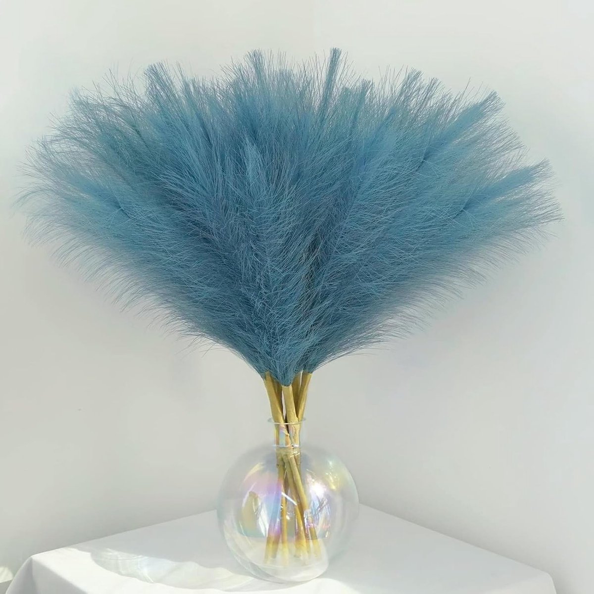 30 Stuks Blauwe Pampasgras 55cm Kunstmatig Fluffy Boho Decor voor Thuis, Keuken en Bruiloft