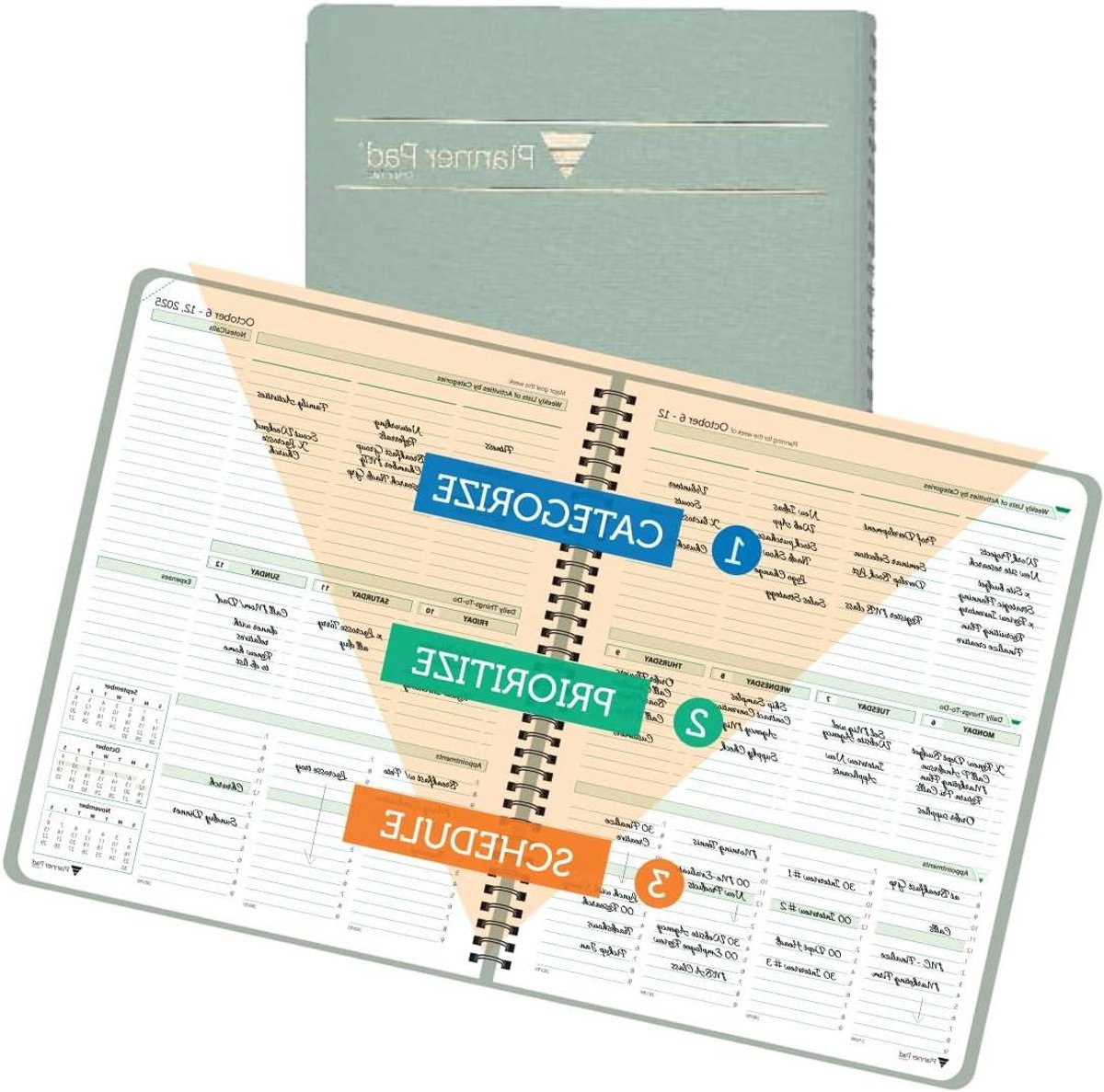 Planningspad Organizer - Weekplanner Jaarplanner - Prioriteiten Stellen - 3-Tier Trechter Systeem - 8 1/2 x 11 inch