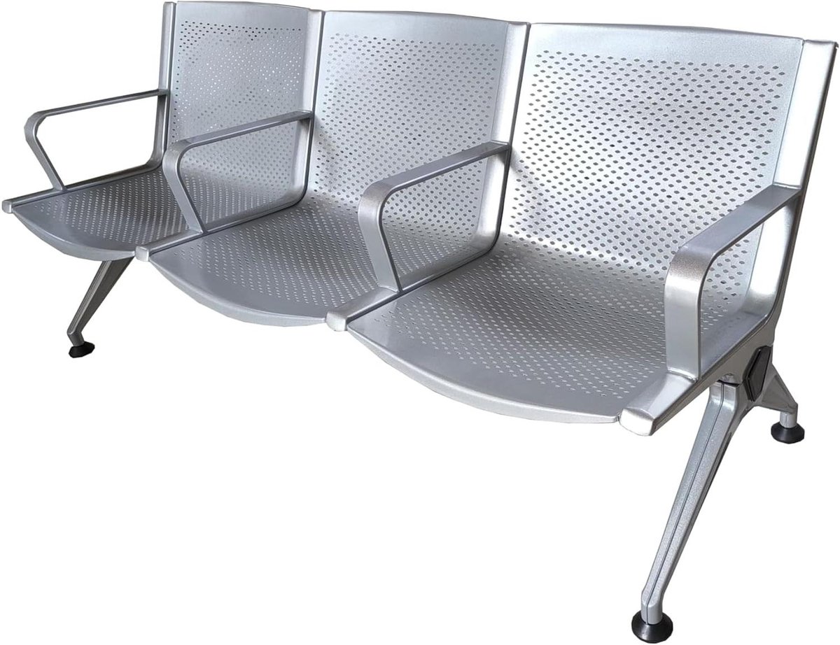 Metalen Wachtbank - Stalen Bank - Professioneel Gebruik - Geperforeerd Plaatstaal - 175x68x77 cm - Zilver