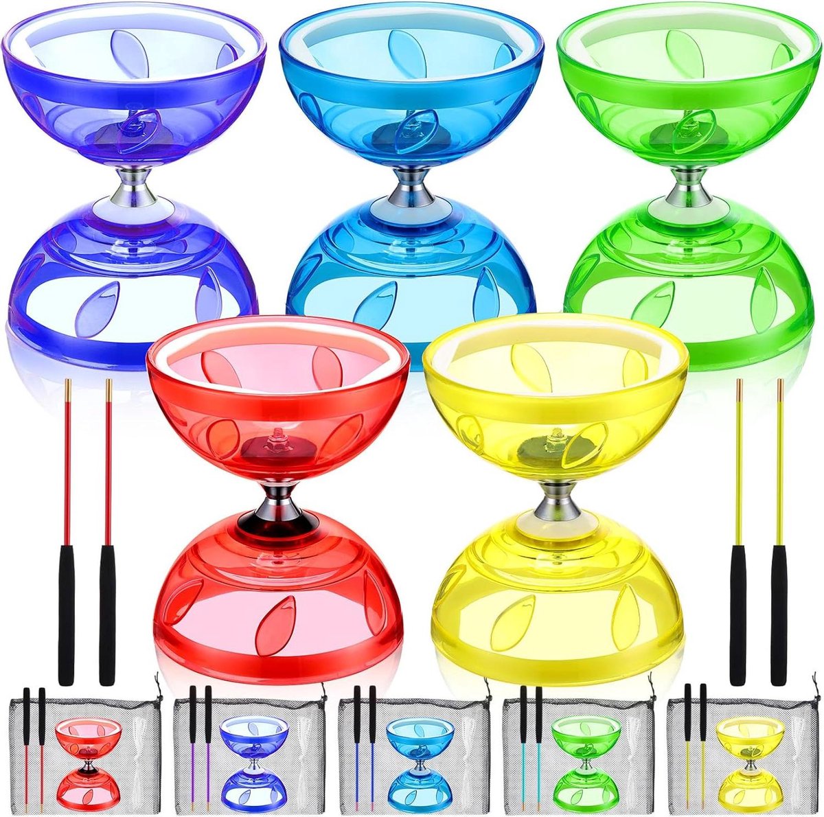 Chinese Diabolo Set - Chinese Yoyo - Circus Optredens - Triple Bearing Systeem - 5 Inch Diameter - Multi Kleuren