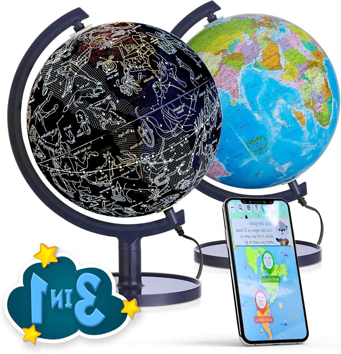 Interactieve Wereldbol - Educatieve Bol - Wereld Ontdekken - App Gestuurd - 254 cm - Blauw