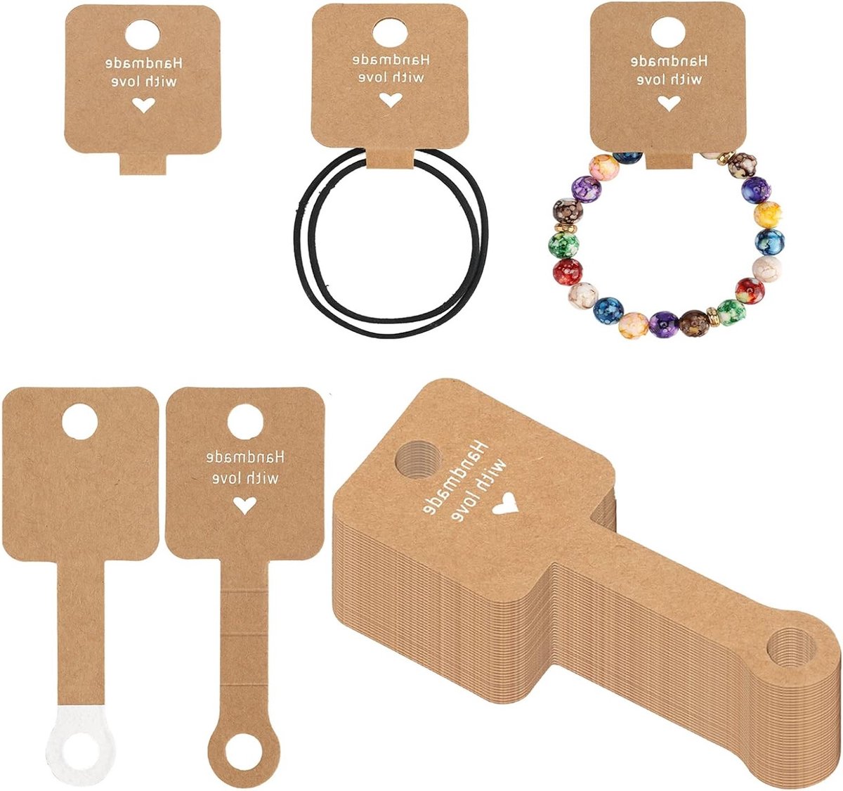 Zelfklevende Displaykaarten voor Armbanden, Kettingen en Sleutelhangers - 100 Stuks Kraftpapier, 10 x 4 cm voor Sieraden en Haaraccessoires