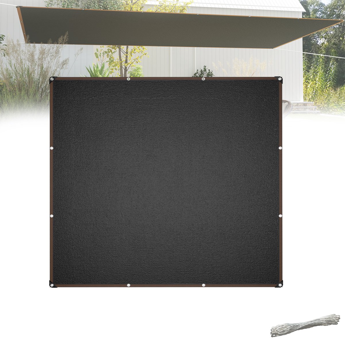 Froadp 3x3m Rechthoekig Zonnescherm UV-Bescherming 95% Winddoorlatend Duurzaam voor Tuin Terras Balkon van Rechtduurzaam HDPE met 12m Touwen Antraciet