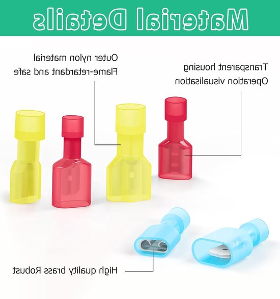 12-10 AWG Geïsoleerde Kabelschoenen, 60 Stuks, Nylon Stekkerverbindingen, Platte Stekkers, Auto Elektrische Verbindingen en Aansluitingen — afbeelding 2