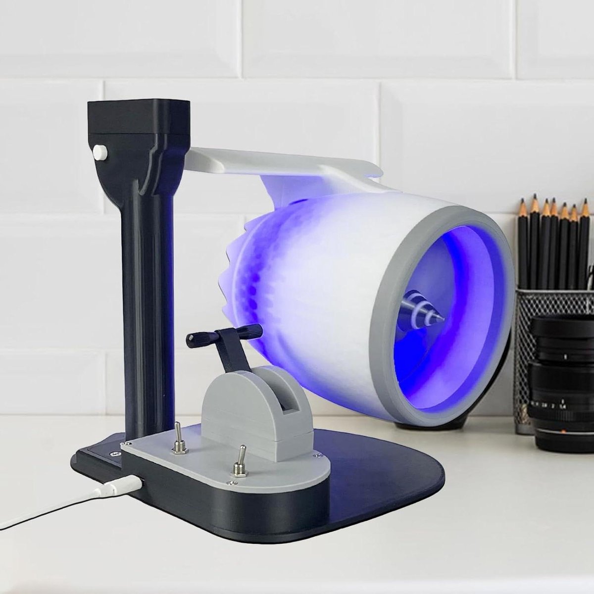 Desktop Ventilator - Bureau Ventilator Luchtbevochtiger - Persoonlijke Koeling - Turbine Ontwerp - 17.5 x 17.5 x 20.5 cm - Blauw