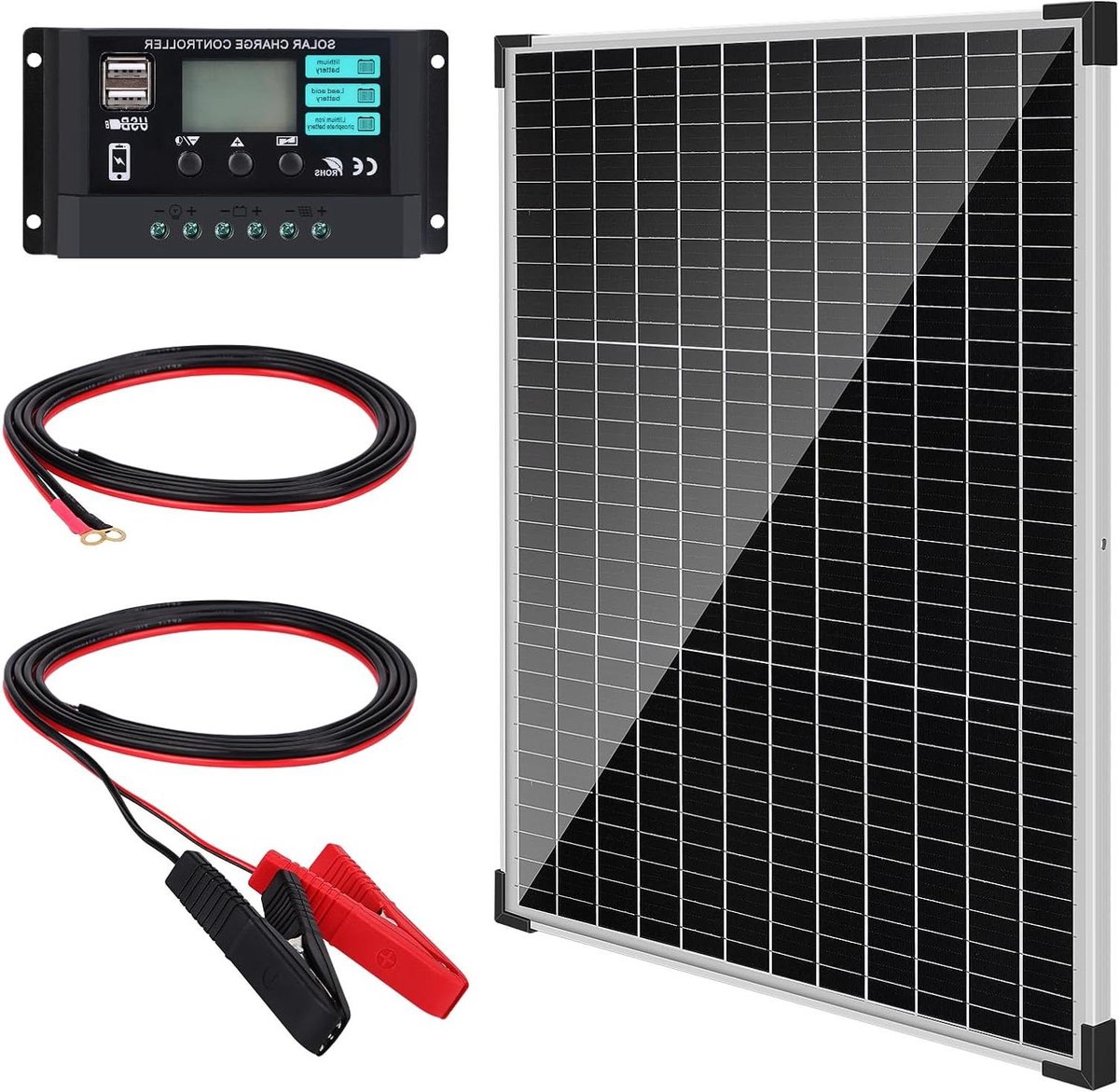Zonnepaneel Kit - Zonne-energie Set - Batterij Laden - Hoge Efficiëntie Cellen - 50 Watt - Zwart
