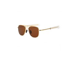 KIMU® Zonnebril Pilotenbril American Heren - Goud Montuur - Bruine Glazen - Optical Legend Colonel Caravan Gouden Halloween