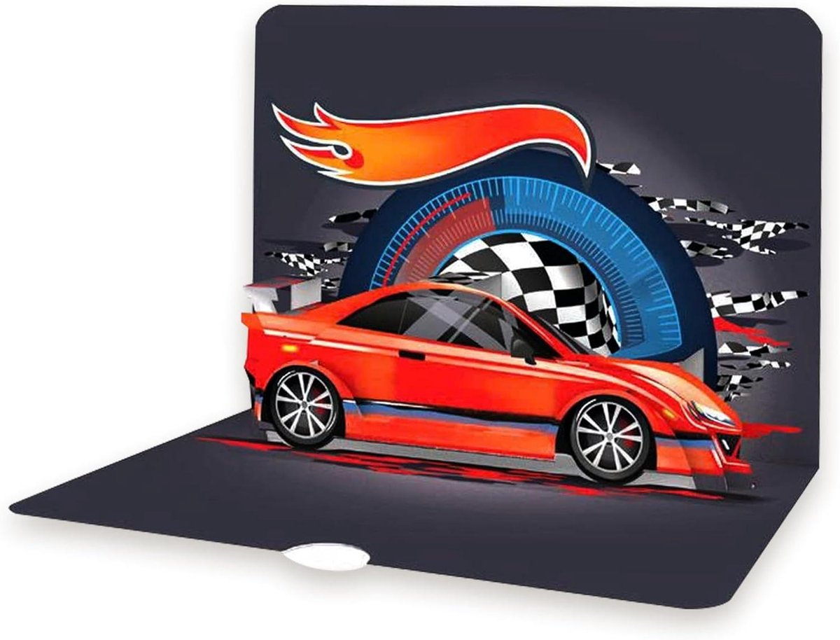 Verjaardagskaart Pop-up - Wenskaart Auto - Verjaardagswensen Uiten - Uittrekbaar Inschuifkaartje - 17.5 x 12.5 cm - Meerkleurig