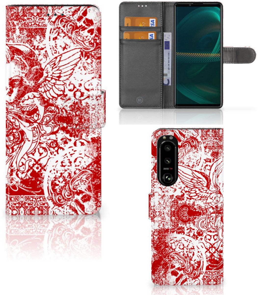 Telefoonhoesje met Naam Sony Xperia 5III Angel Skull Rood