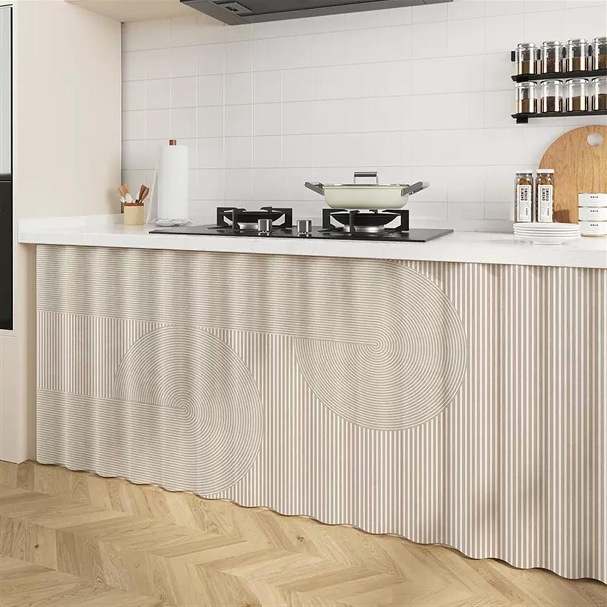 Keukenkast Gordijn - Plank Gordijn - Kast Afscherming - Velcro Bevestiging - 140x50cm - Beige