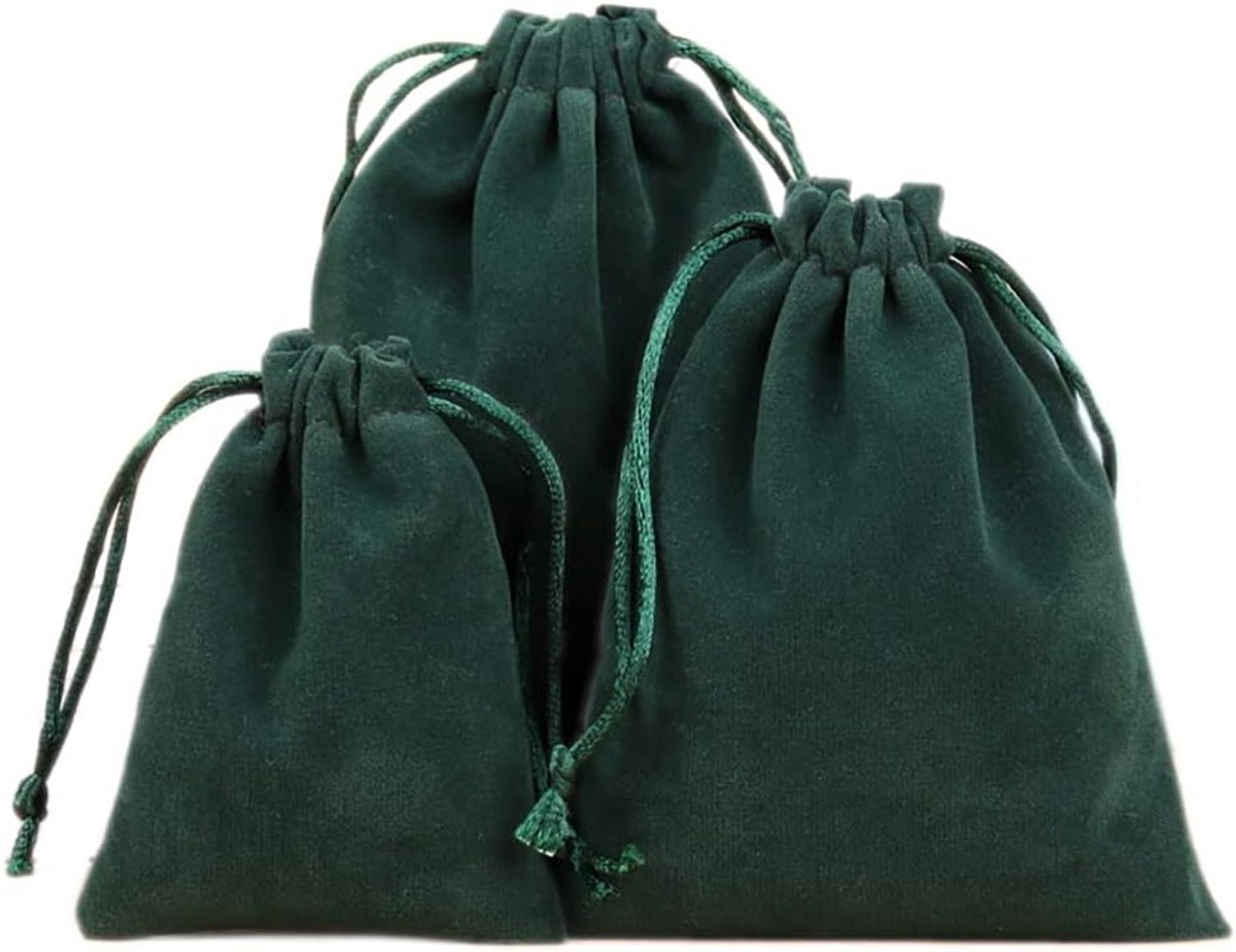 Set van 12 Fluwelen Pouches voor Sieraden, Trekkoord Tassen, Cadeauverpakkingen, 20 x 25 cm, Donkergroen, Perfect voor Bruiloften, Kerst en Verjaardagen