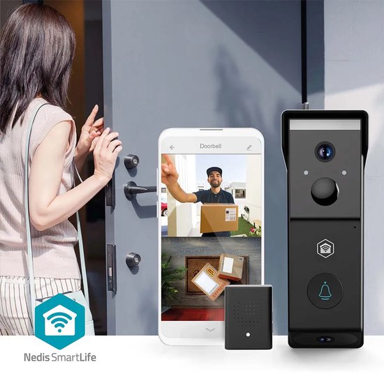 Nedis SmartLife Video Deurbel - 1080p Full HD - Dual-Cam Technologie - Zonder abonnement - Bewegingssensor - Nachtzicht - Deurbel draadloos - Zwart — afbeelding 3
