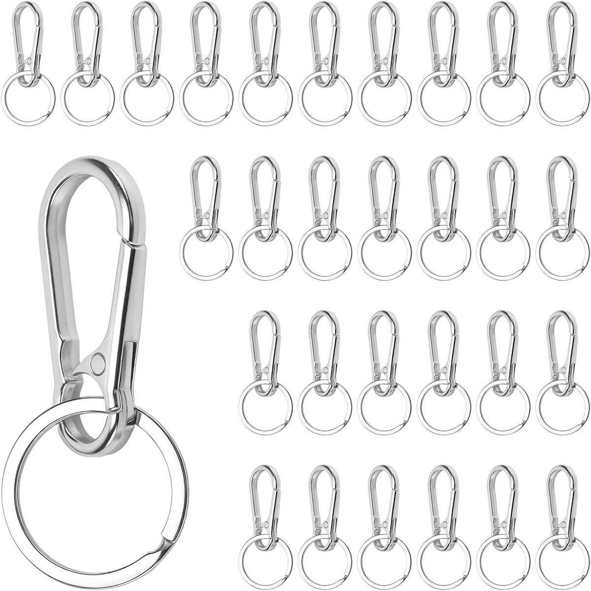 Karabijnhaak Sleutelhangers - Snelsluiting Clips - Sleutels Organiseren - Duurzame Legering Constructie - 30 stuks - Zilver
