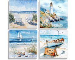 Schilderen op nummer set - Knutselpakket volwassenen kinderen - Decoratieve kunst maken - 4 ingelijste doeken - 20x20 cm - Natuur