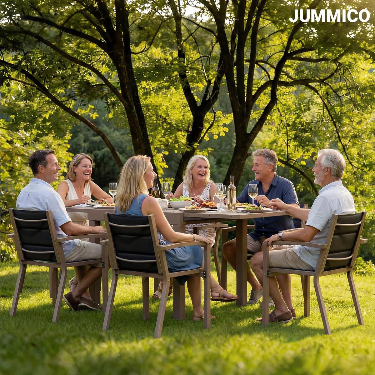 Tuinmeubelset 6 Personen 70x62 cm Aluminium – Moderne Dining Set met Stapelbare Stoelen, Weerbestendig & Lichtgewicht – Bruin | Nicolehome