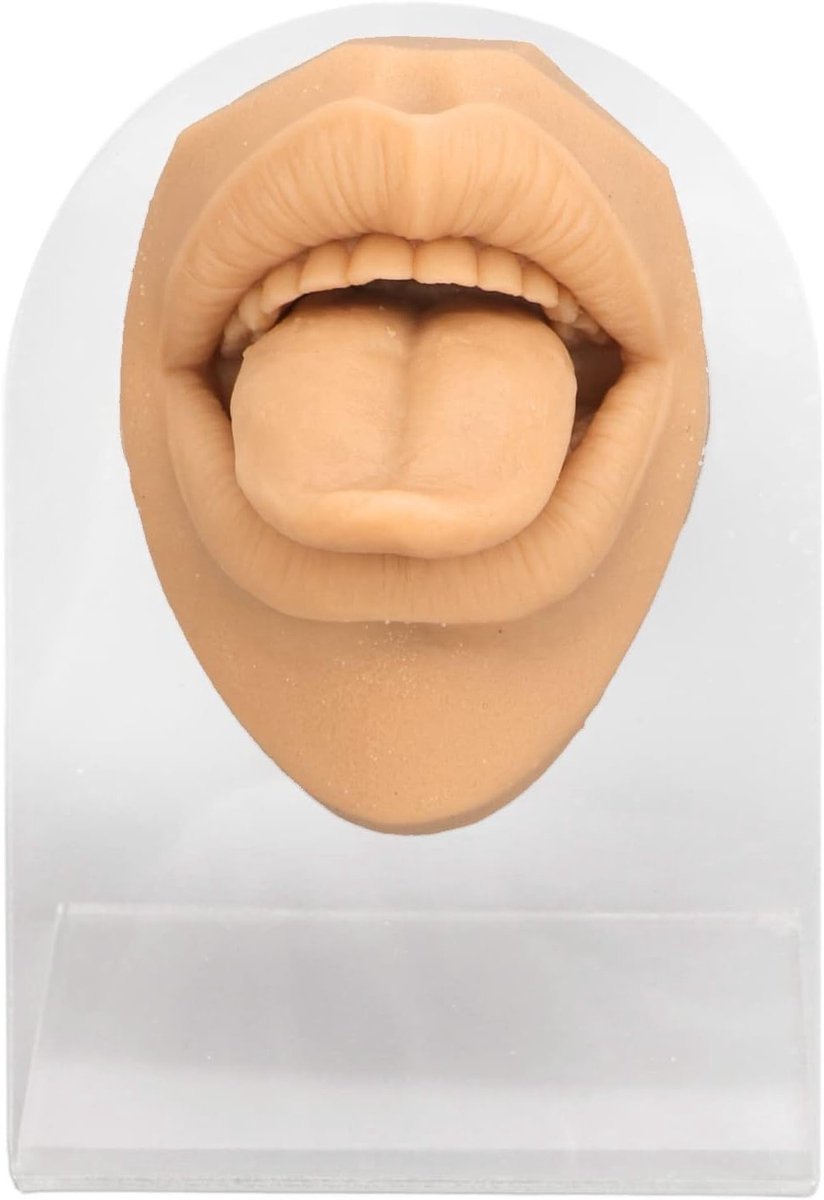 Flexibele Neptong, Open Mond, Realistische Tongvorm met Tanden voor Oefeningen, Piercing en Acupunctuur, Perfect voor Sieraden en Simulatie (Beige)