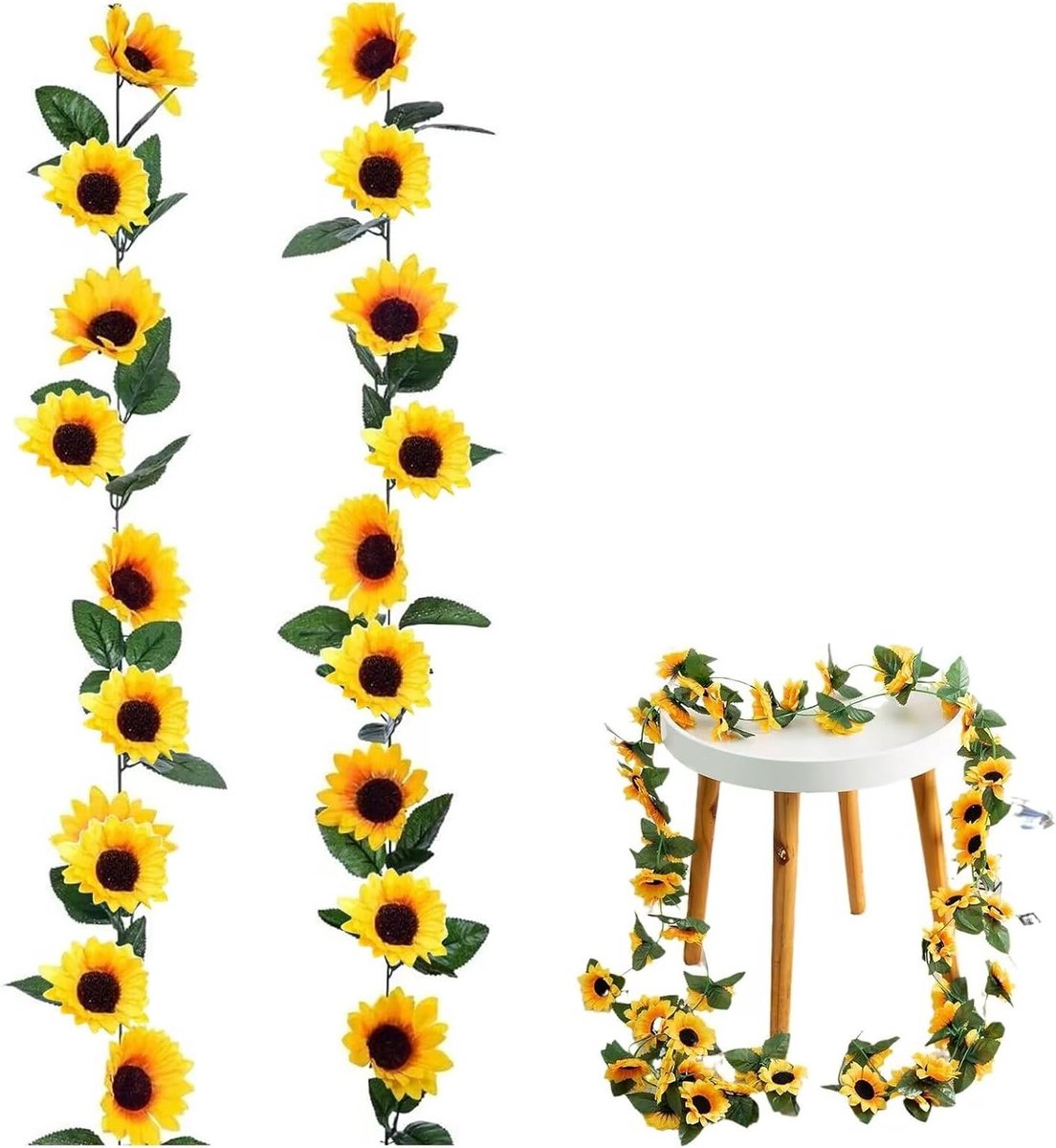 Zijde Zonnebloemen, 2.3m Lange Bloemengirlande, Kunstplanten voor Bruiloft en Tuin Decoratie, Perfect voor Feesten en Evenementen