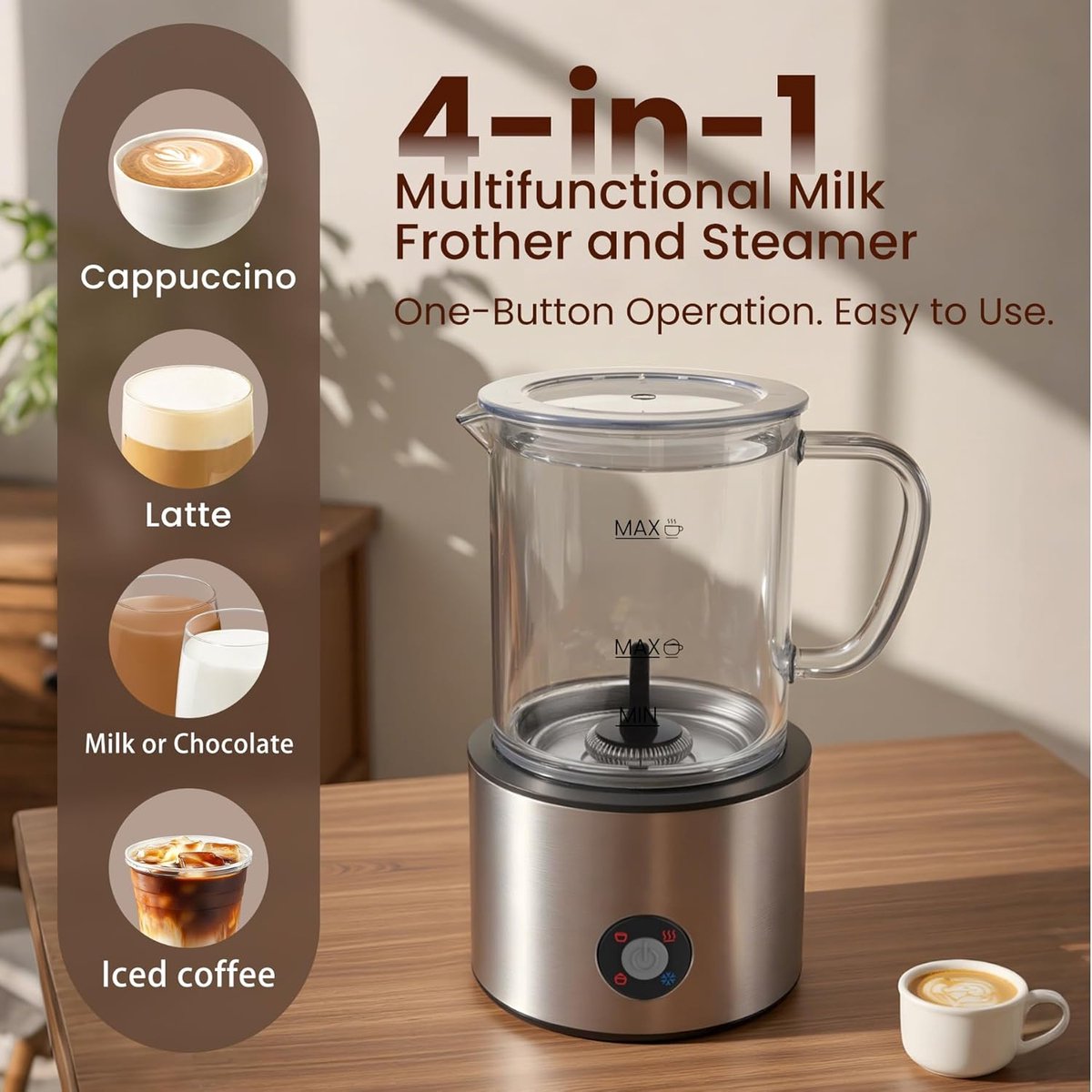 4-in-1 Melkopschuimer 500 ml – Automatisch met Glazen Beker & Split Design – Voor Cappuccino, Latte & Warme Chocolademelk — cadeau in Kookcadeaus - foto 2