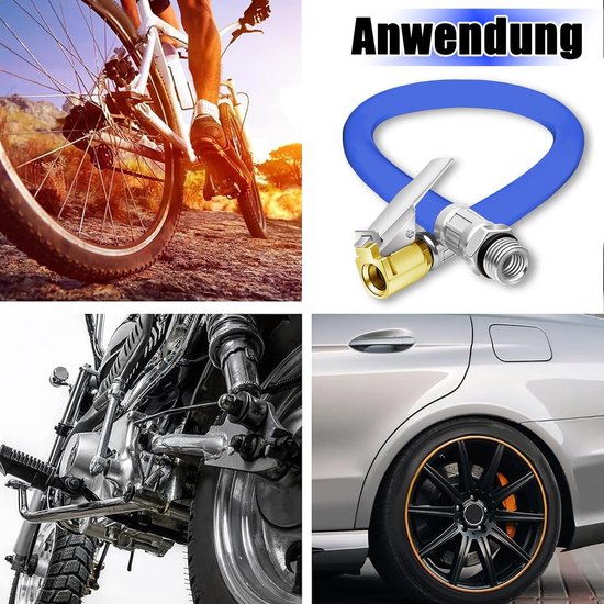 Bandenpomp slang, 2 stuks, ventielverlengset, 37 cm bandenvulslang, autoventieladapter, bandenpomp geijkt, reserveslang voor luchtpomp, voor auto, fiets, motorfiets (blauw) — afbeelding 4