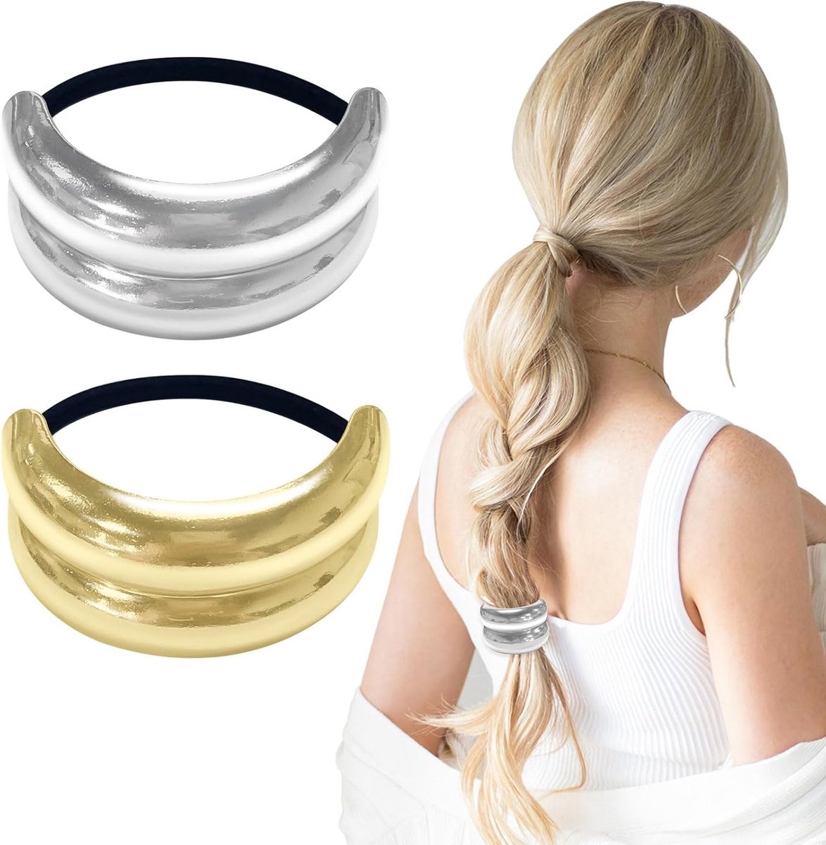 Set van 2 Retro Haarbanden voor Ponytails, Metalen Haarelastieken en Elegante Cuffs voor een Stijlvolle Look