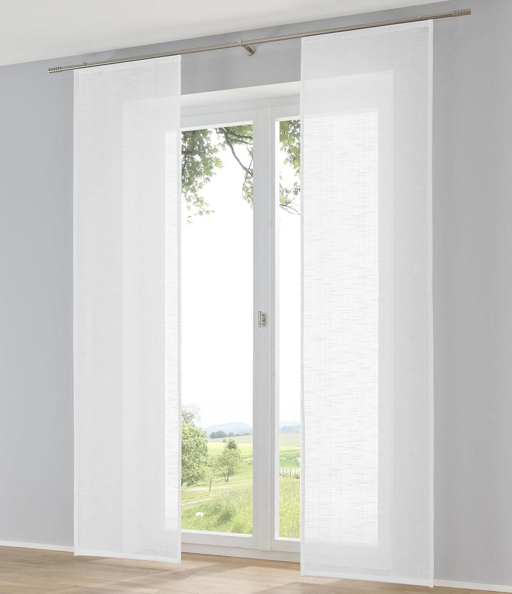 Kutti Boston, set van 2 schuifgordijnen, ruimteverdeler, wit, linnenlook, schuifgordijnen