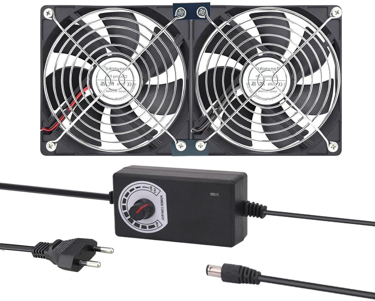 Image of 120 mm ventilator, stil, 120 x 25 mm, dubbele rijen, 12 V pc-ventilator, met AC 220 V, 240 V, regelbare snelheidscontrole, 2 x 12 cm behuizingsventilator, voor computer/AV-cabine/werkstation,