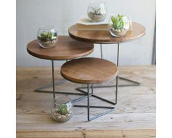 Kalalou Display Risers, Set van 3, IJzer/Hout, Bruin, One Size