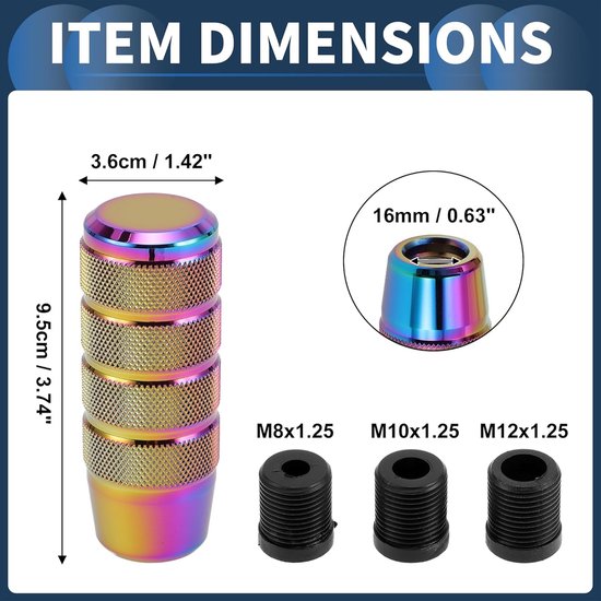 Auto Shift Knop, 9,5 cm Universeel voor Automatische en Handmatige Voertuig Versnellingspook Knop met 3 Adapter Aluminiumlegering Veelkleurig, 1 Set — afbeelding 4