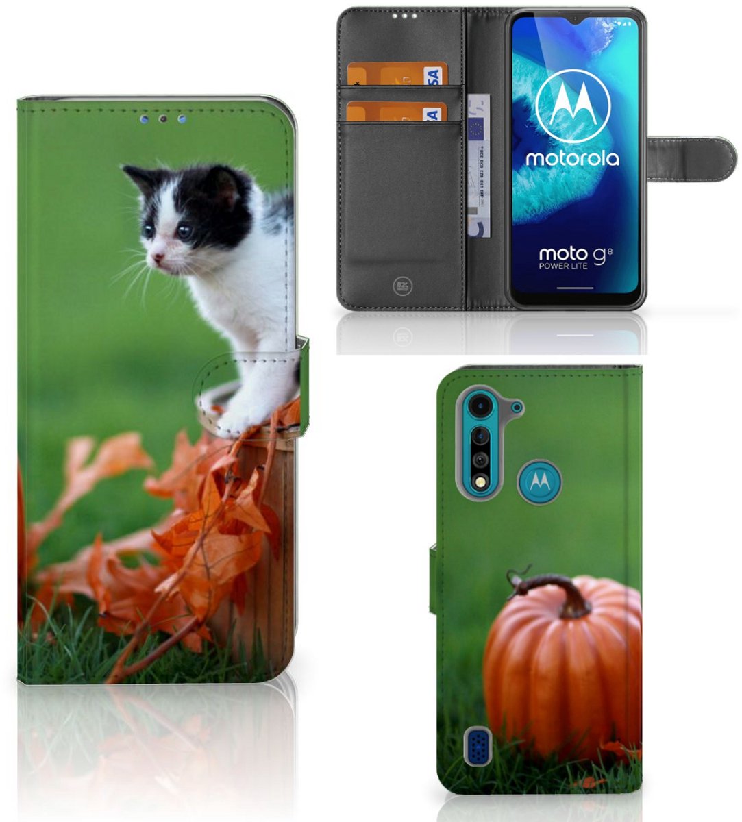 Motorola G8 Power Lite Telefoonhoesje met Pasjes Kitten