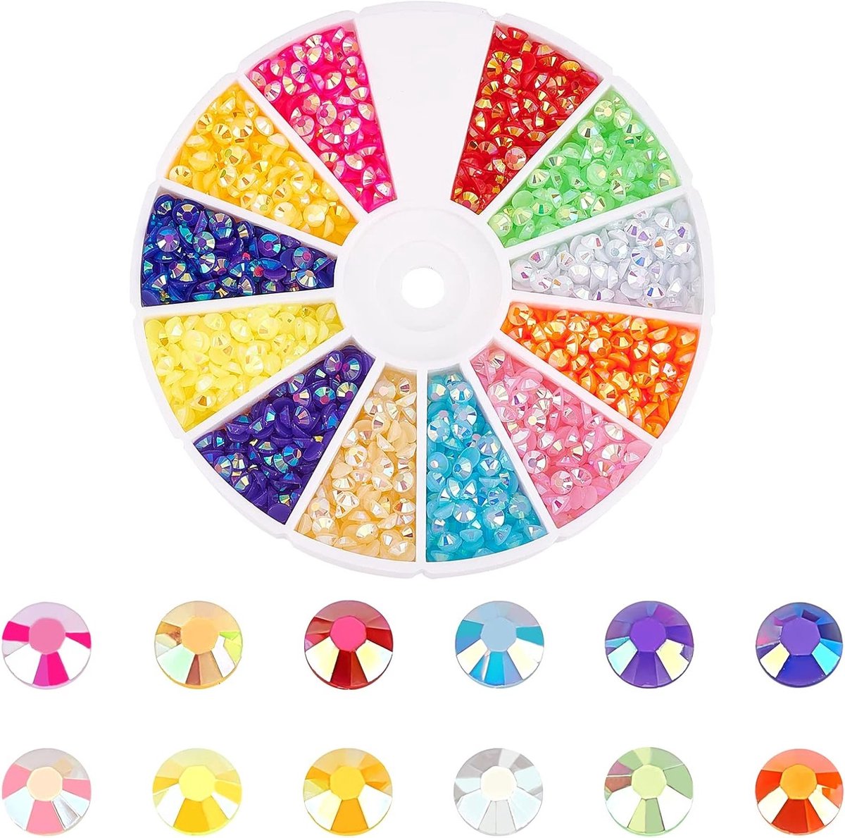 2400 Stuks Flatback Crystal Rhinestones in 12 Kleuren, Bling Nail Crystals en AB Kleur Regenboog Gems voor Tumblers, Kleding, Schoenen en DIY Kunstprojecten
