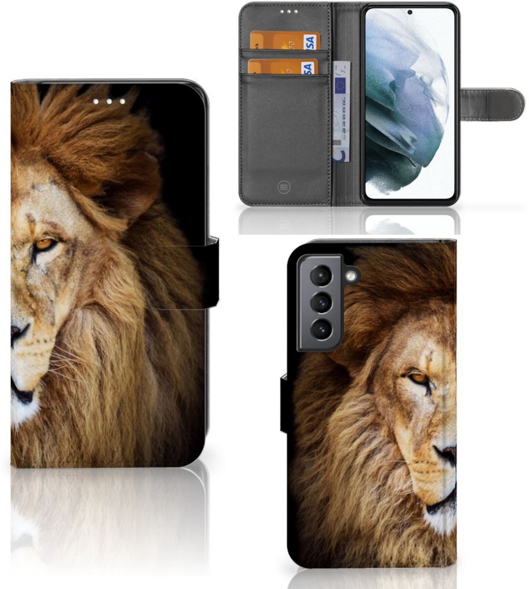 Samsung Galaxy S21 FE Telefoonhoesje met Pasjes Leeuw