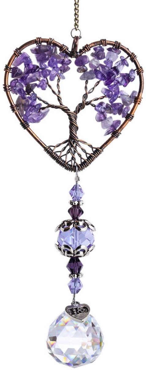 Cosensi - Suncatcher - Crystal Tree of Life - Raamdecoratie - Paars - Rainbow Maker - Perfect voor Huis en Auto - Uniek Ornament