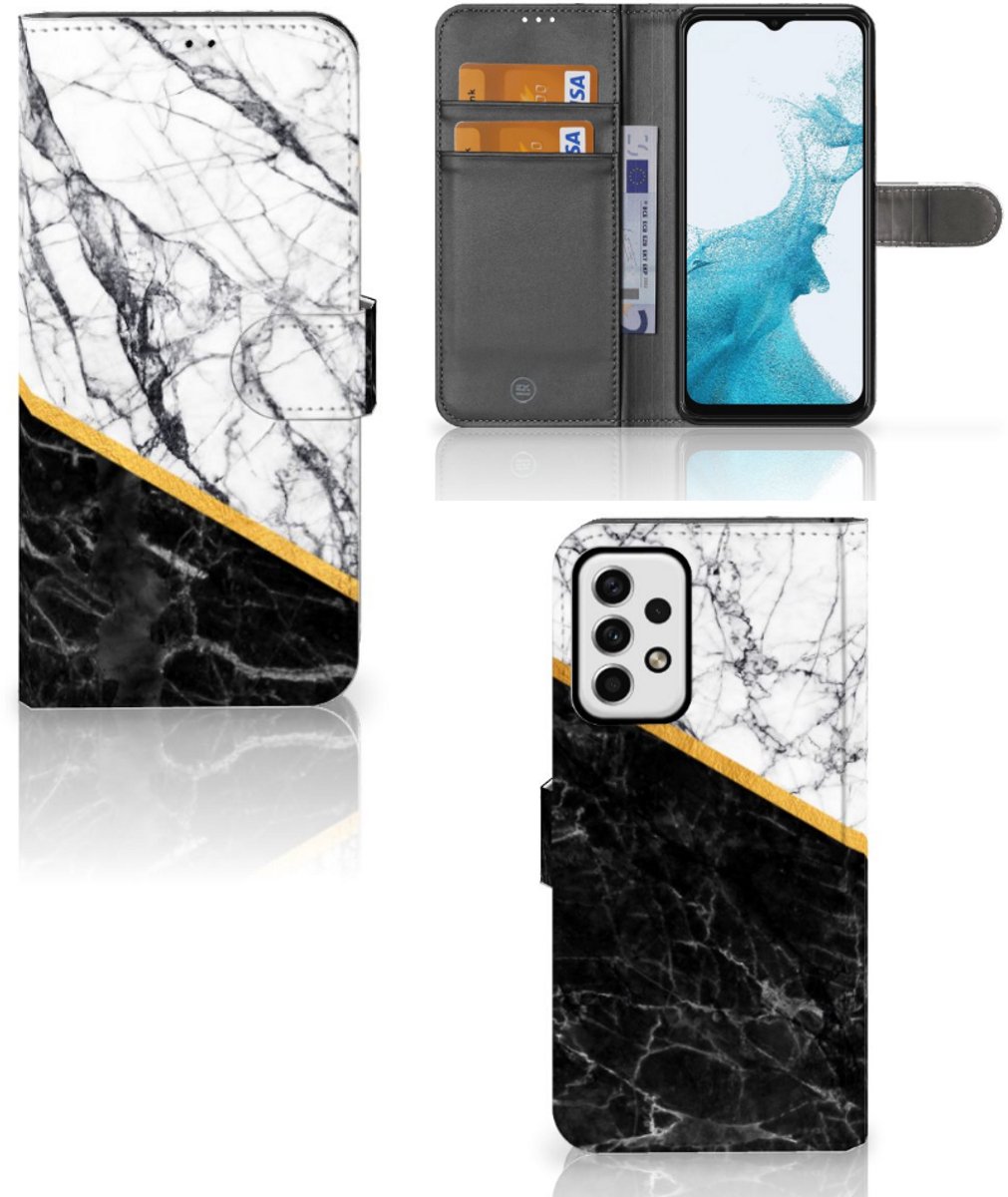 Samsung Galaxy A23 Bookcase Marmer Wit Zwart - Origineel Cadeau Man