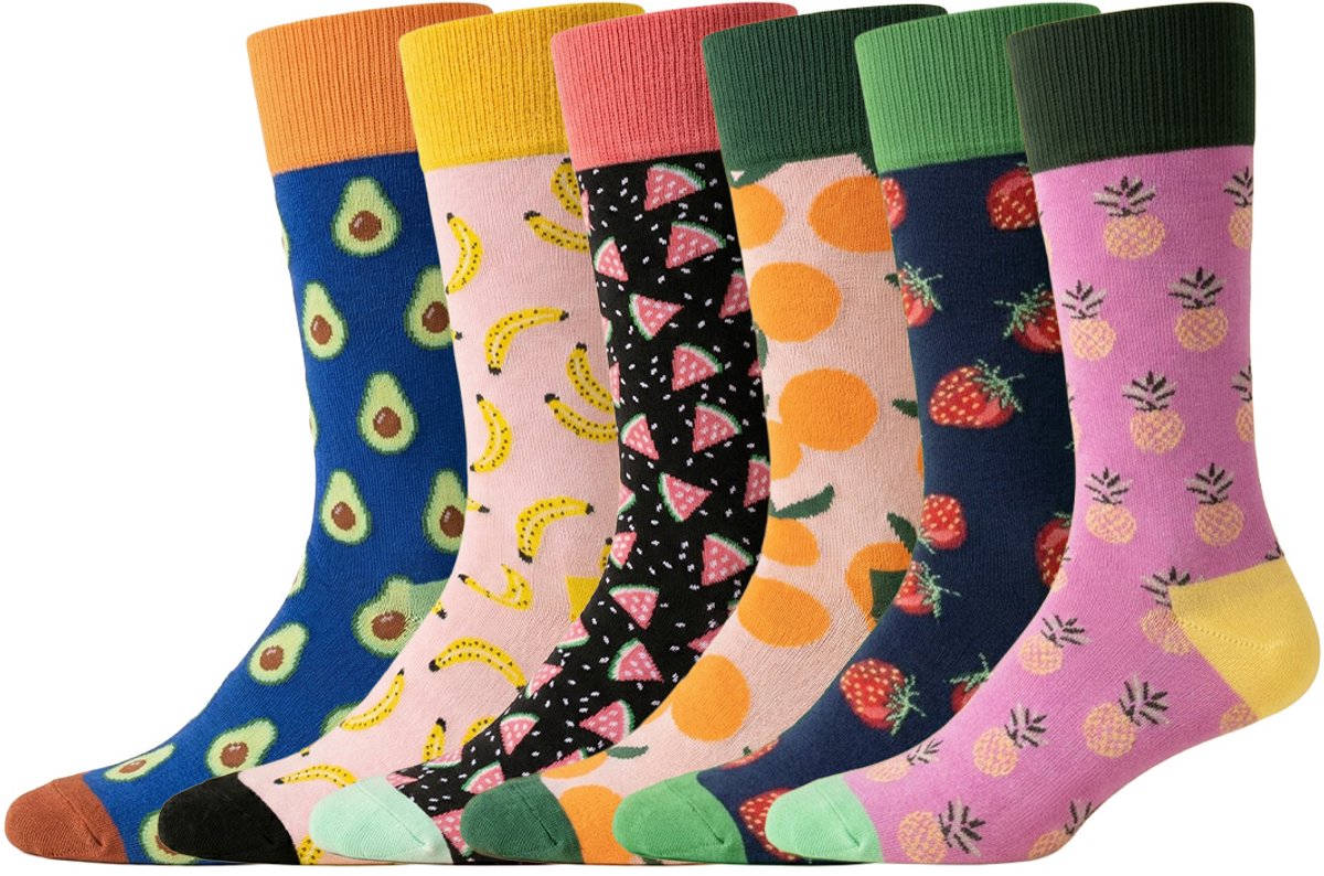 DillySocks – Fruit pakket – 6 Paar Sokken – Dames & Heren - Maat 36-40 – Biologisch katoen – Oeko-Tex Standard 100