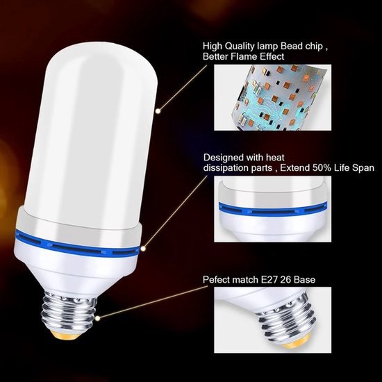 4 stuks E27 LED-vlameffectlampen, vuurlampen, flikkerende vlamlampen, decoratieve verlichting voor de feestdagen, Kerstmis, Halloween, bruiloft, diner, tafeldecoratie, vlamlampen — afbeelding 3