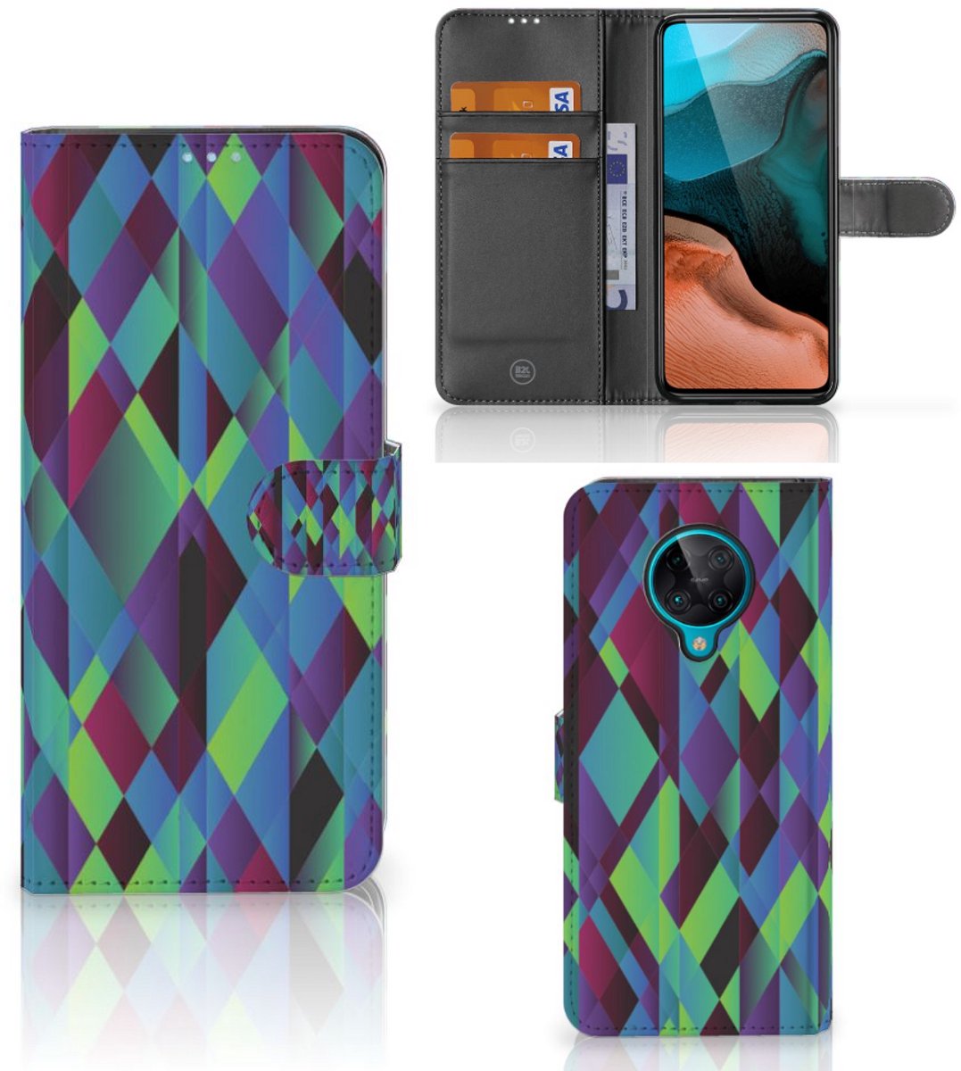 Xiaomi Poco F2 Pro Book Case Abstract Green Blue